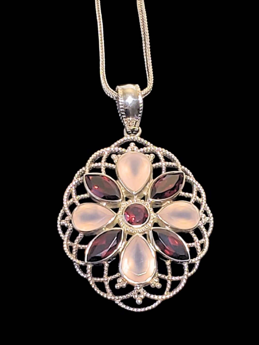 Sterling silver 925 floral pendant necklace elegant artisan-inspired look